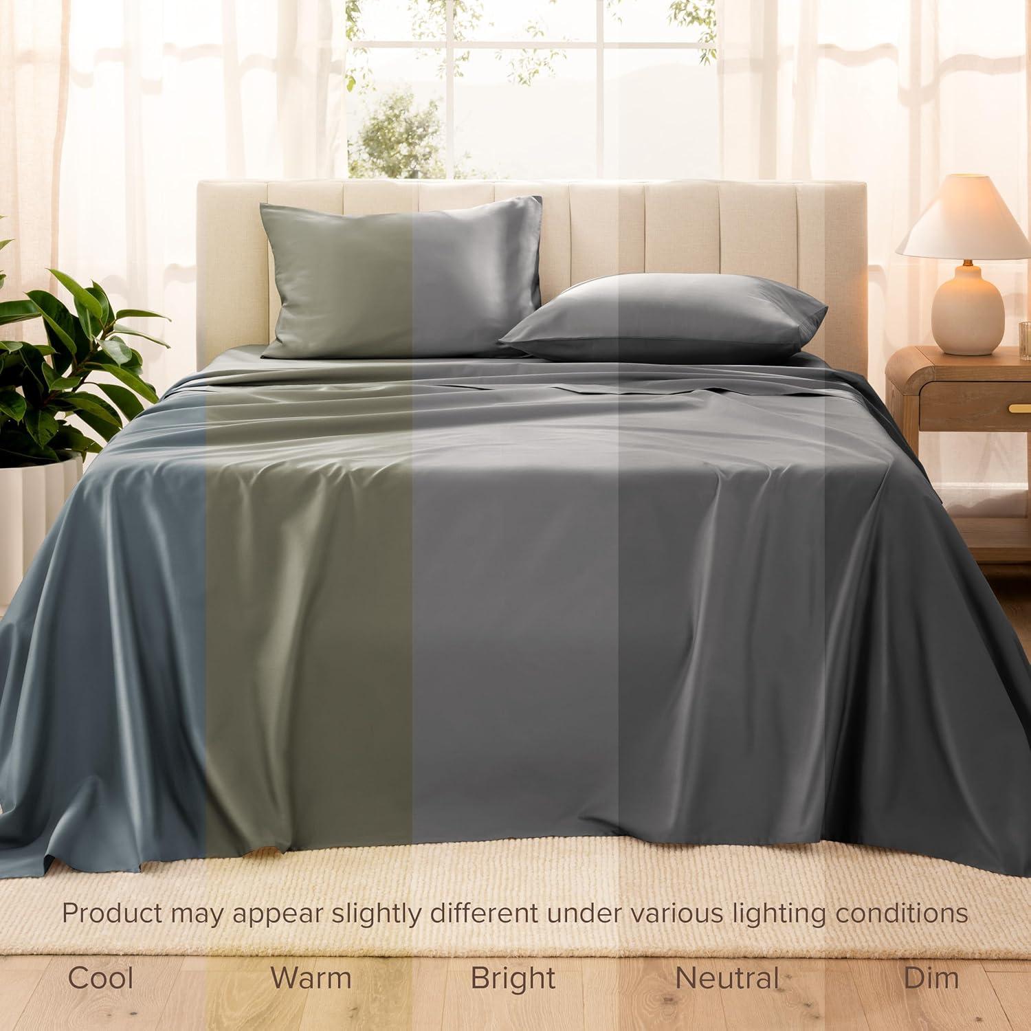 400 Thread Count Organic Cotton Sateen Grey 3 Piece Twin XL Bed Sheet Set by Bare Home
