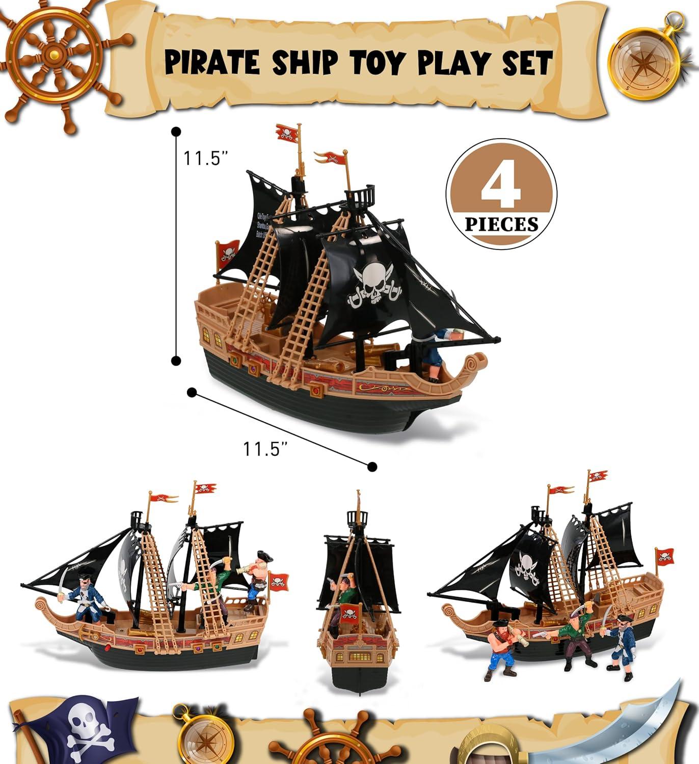 Mozlly Pirate Ship Toy Playset with Lights and Sound, 11.5 inches, Child