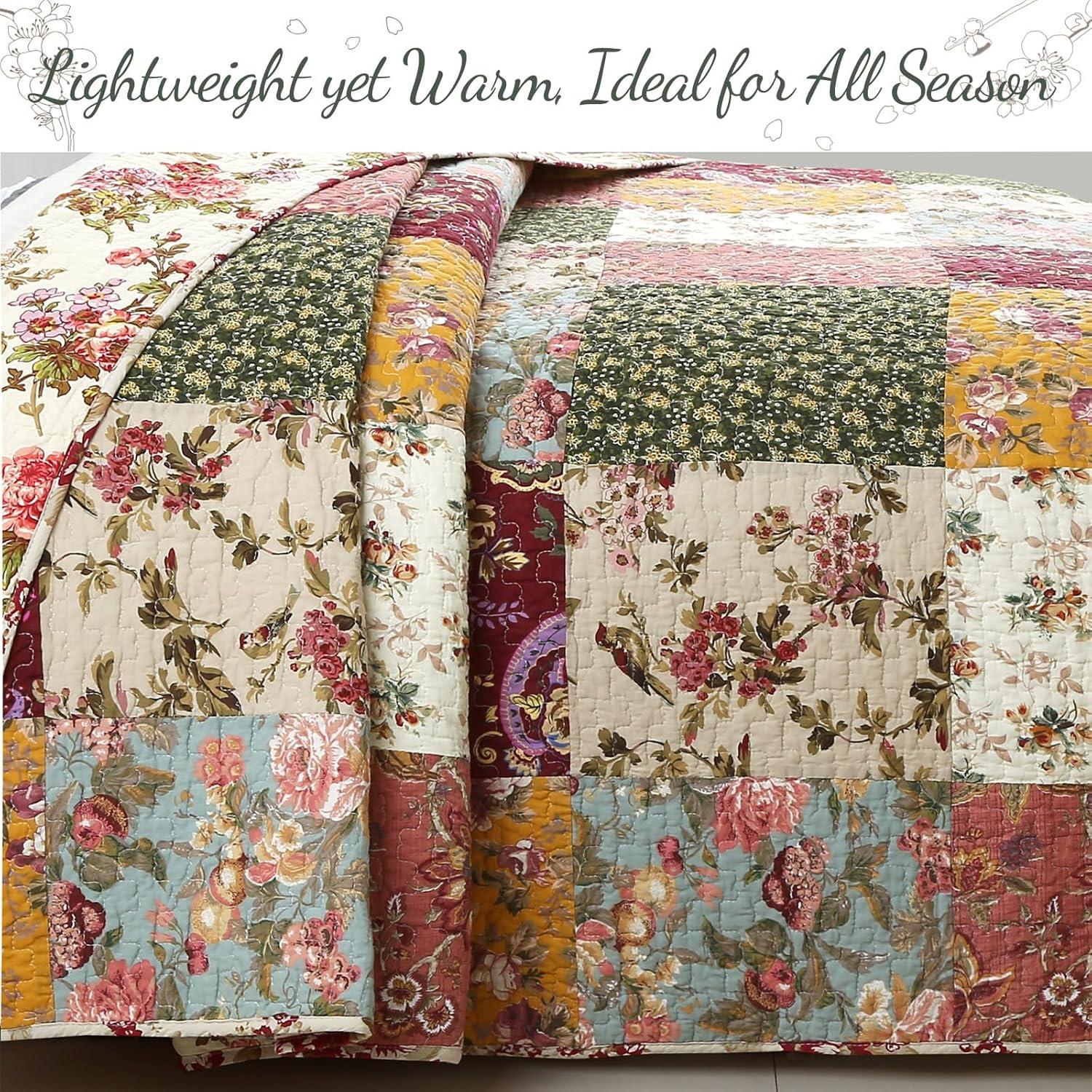 Country Vintage Farmhouse Multicolor Floral Paisley Patchwork Cotton Queen 3 Piece Quilt Bedding Set