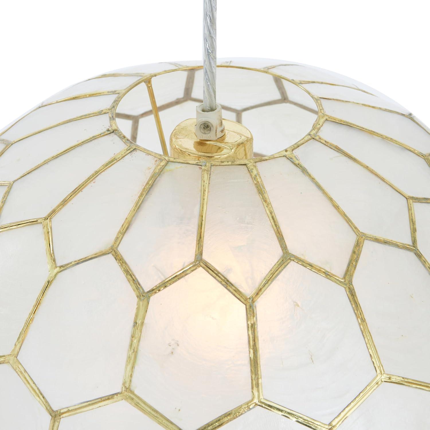 Creative Co-Op Capiz Honeycomb Globe Pendant Light, Capiz White Seashells with Antique Gold