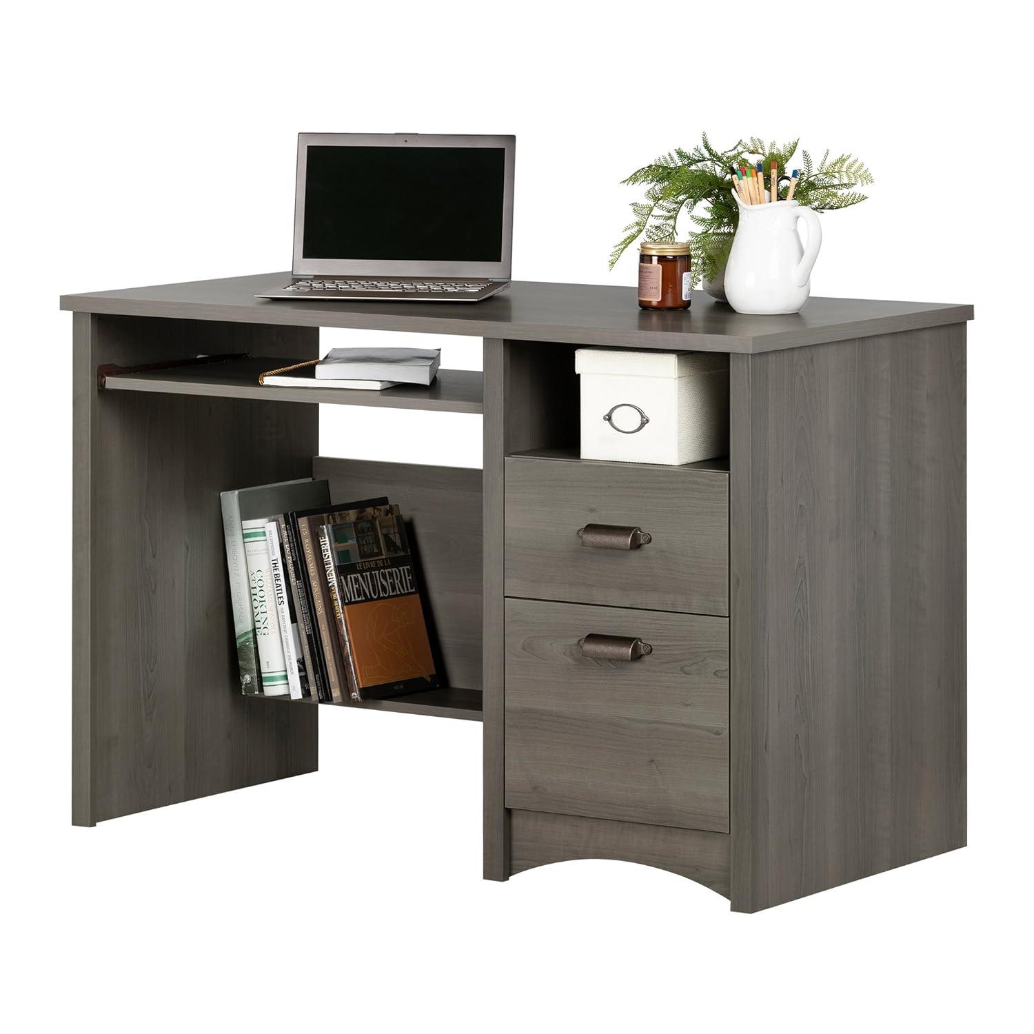 Gascony Computer Desk with Keyboard Tray Rustic Oak - South Shore: Modern Hutch Design, CPU Storage, Laminate Surface
