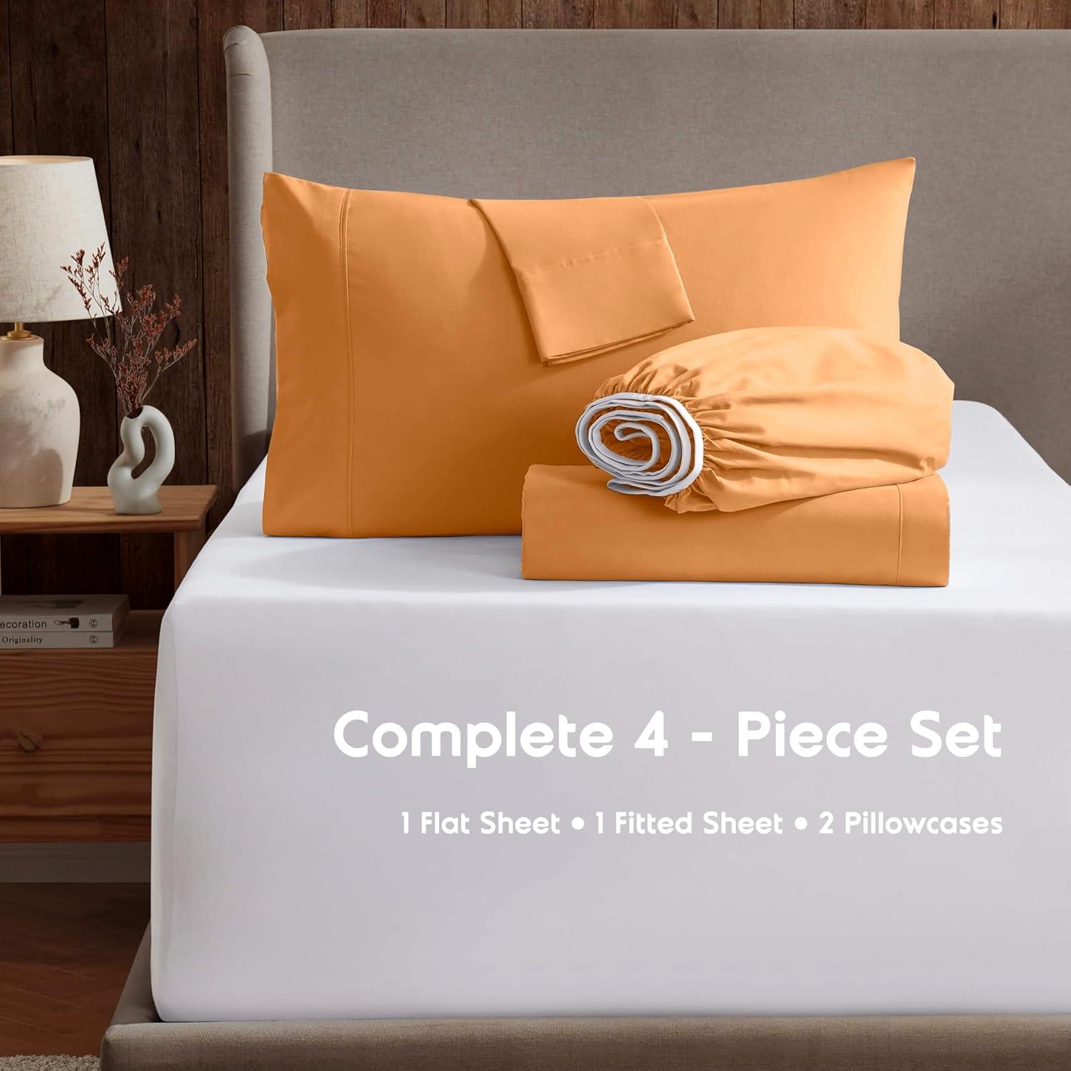 Nestl 4 Piece Queen Bed Sheet Set, Deep Pocket Extra Soft Microfiber Queen Sheets - Apricot Light Orange