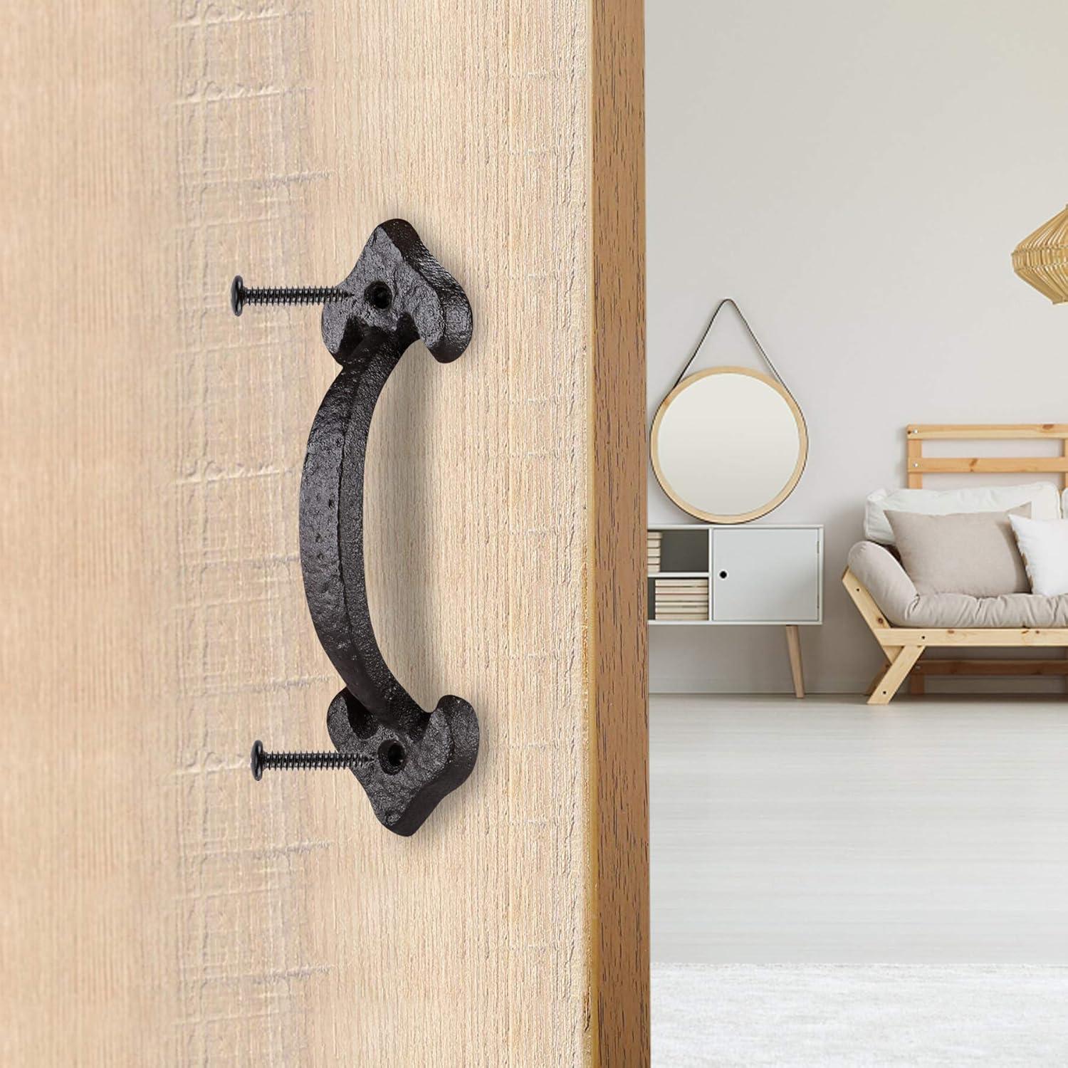 VivaLight 7 Inch Rustic Heart Design Gate Handle, Black Steel Door Pull with Screws, Decorative Hardware for Garden Shed, Garage, Fence, Cabinet, Pantry, Closet, and Interior Doors, Vintage