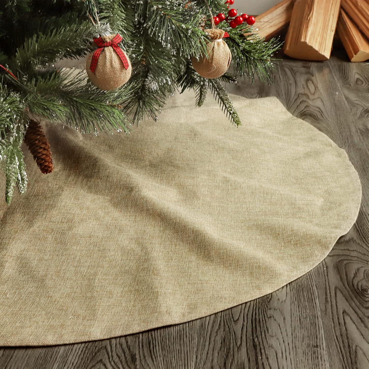 Large Rustic Brown Burlap Double-Layer Christmas Tree Skirt