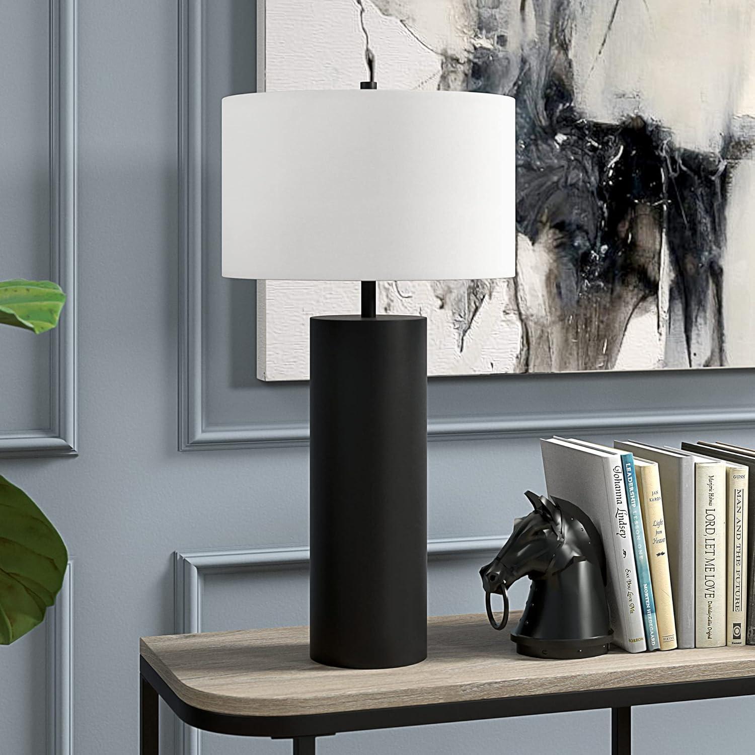 Evelyn&Zoe York 29.5" Mid-Century Modern Metal Table Lamp with White Drum Fabric Shade