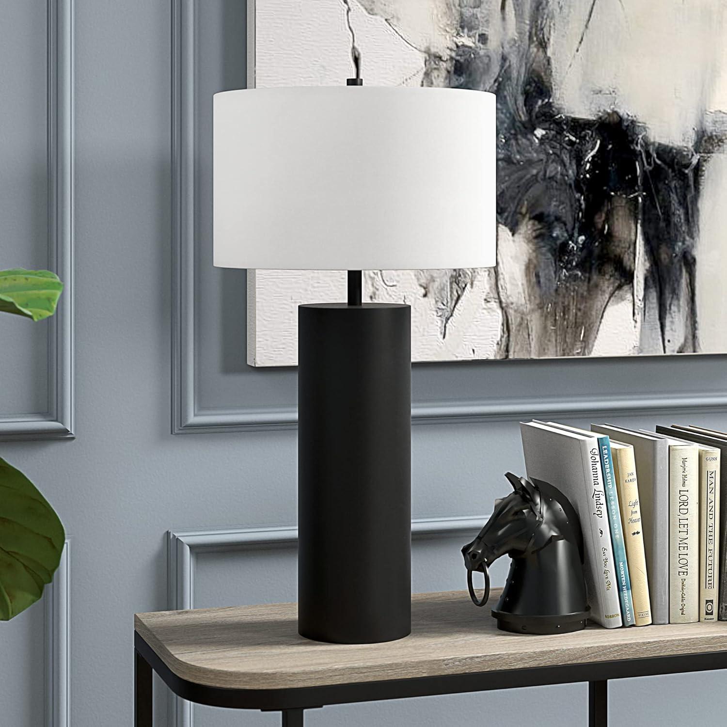 Evelyn&Zoe York 29.5" Mid-Century Modern Metal Table Lamp with White Drum Fabric Shade