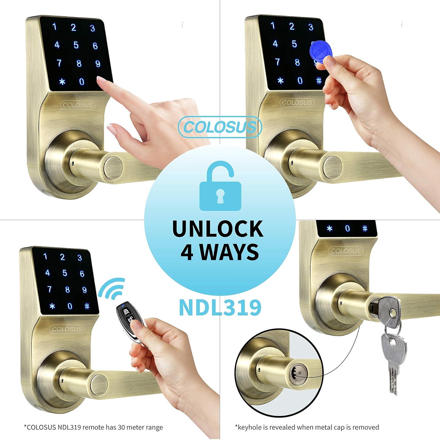Smart door Lock Keyless Electronic Door Lock, Touchscreen with Key Fobs and Remote (Silver)