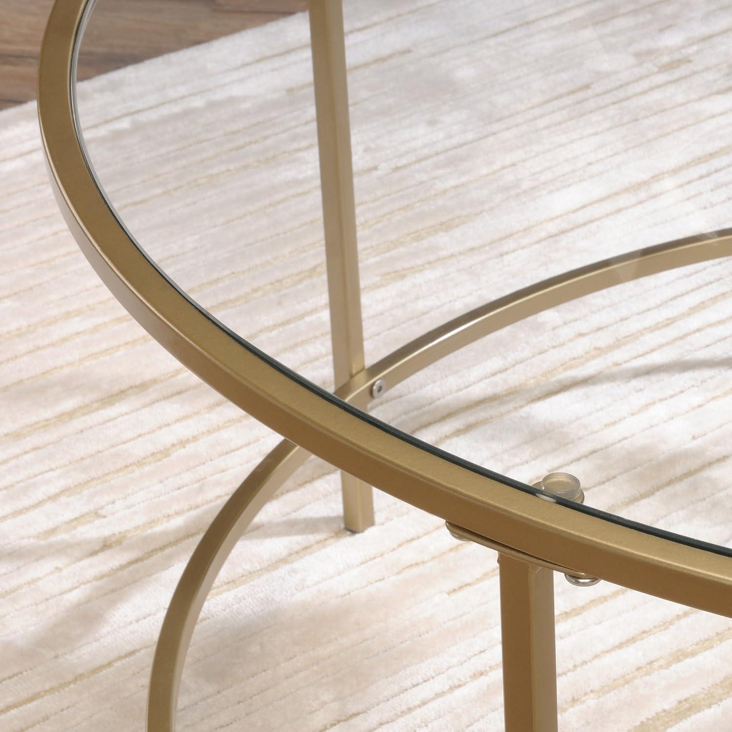 Kingfisher Lane Round Glass Coffee Table in Satin Gold