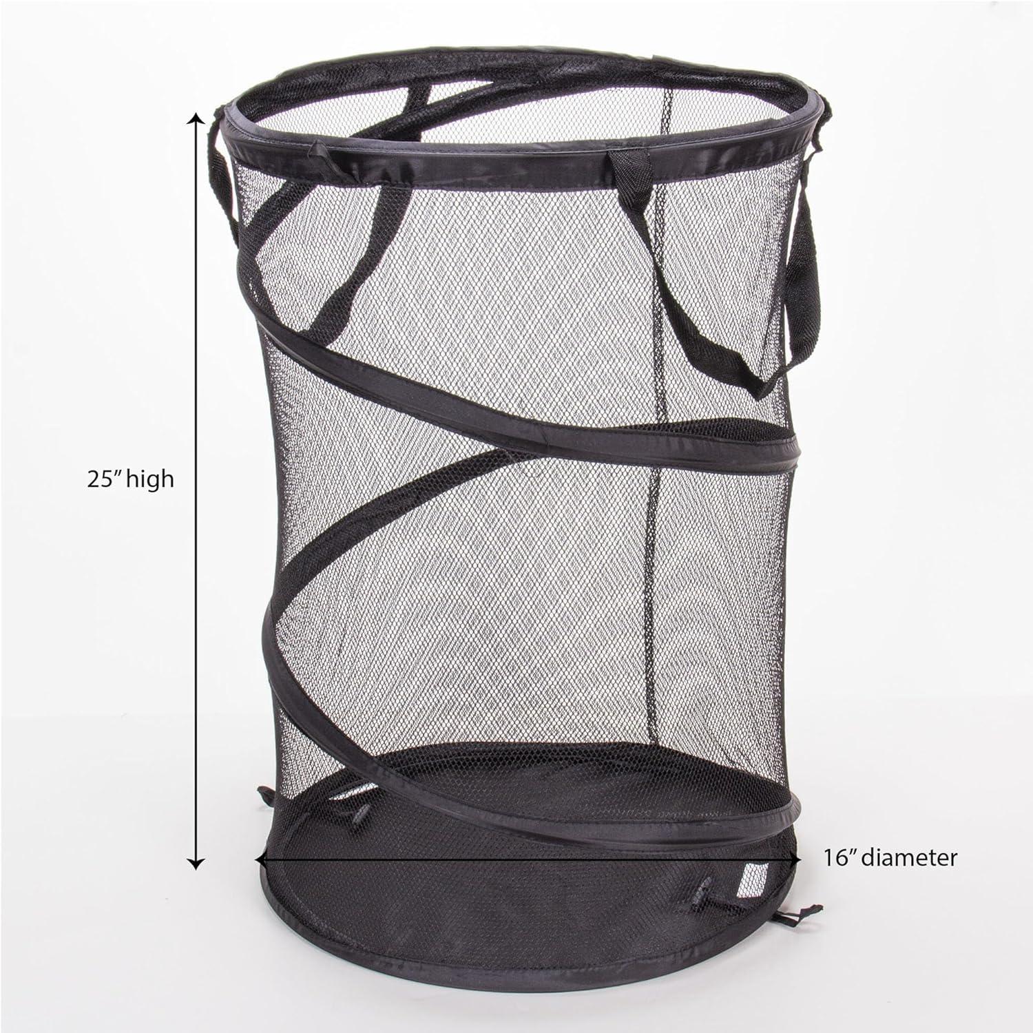 Pop-Up Mesh Laundry Hamper, Springform Steel Frame, Mesh Lining for Air Circulation, Large Capacity, Easy Set-Up, Compact Storage, Black