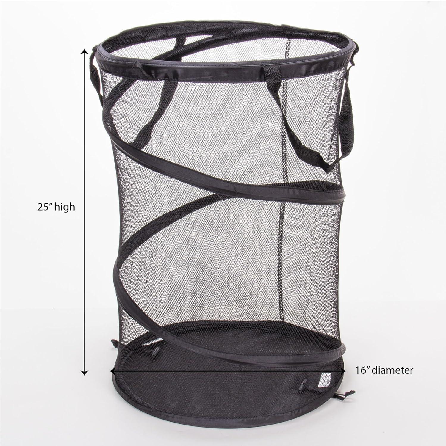 Pop-Up Mesh Laundry Hamper, Springform Steel Frame, Mesh Lining for Air Circulation, Large Capacity, Easy Set-Up, Compact Storage, Black