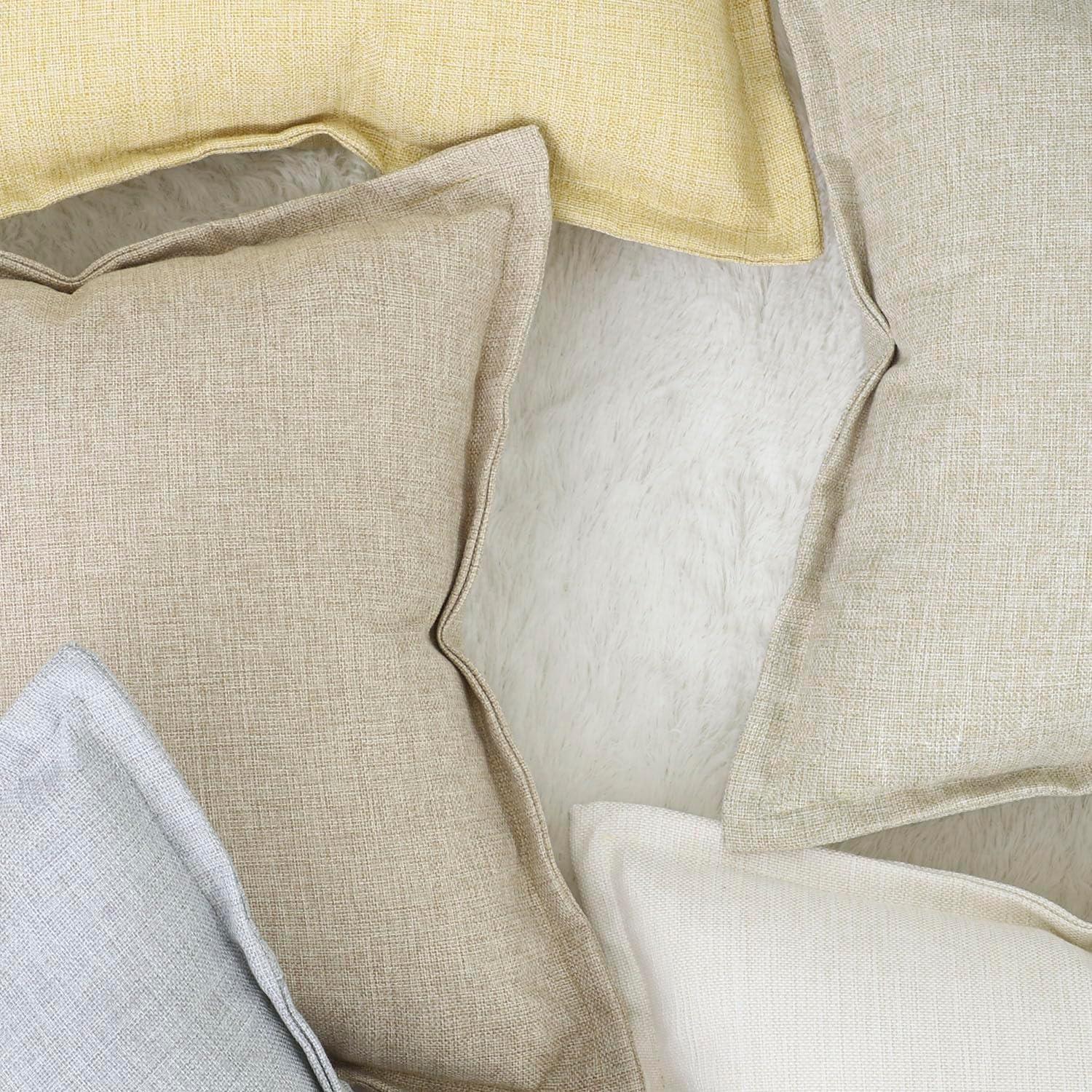 MADIZZ Set of 2 Linen Throw Pillow Covers with Broad Edge Soft Boho Decorative Pillow Cases for Sofa Bedroom Modern Pillow Shell 18x18 Inch Beige