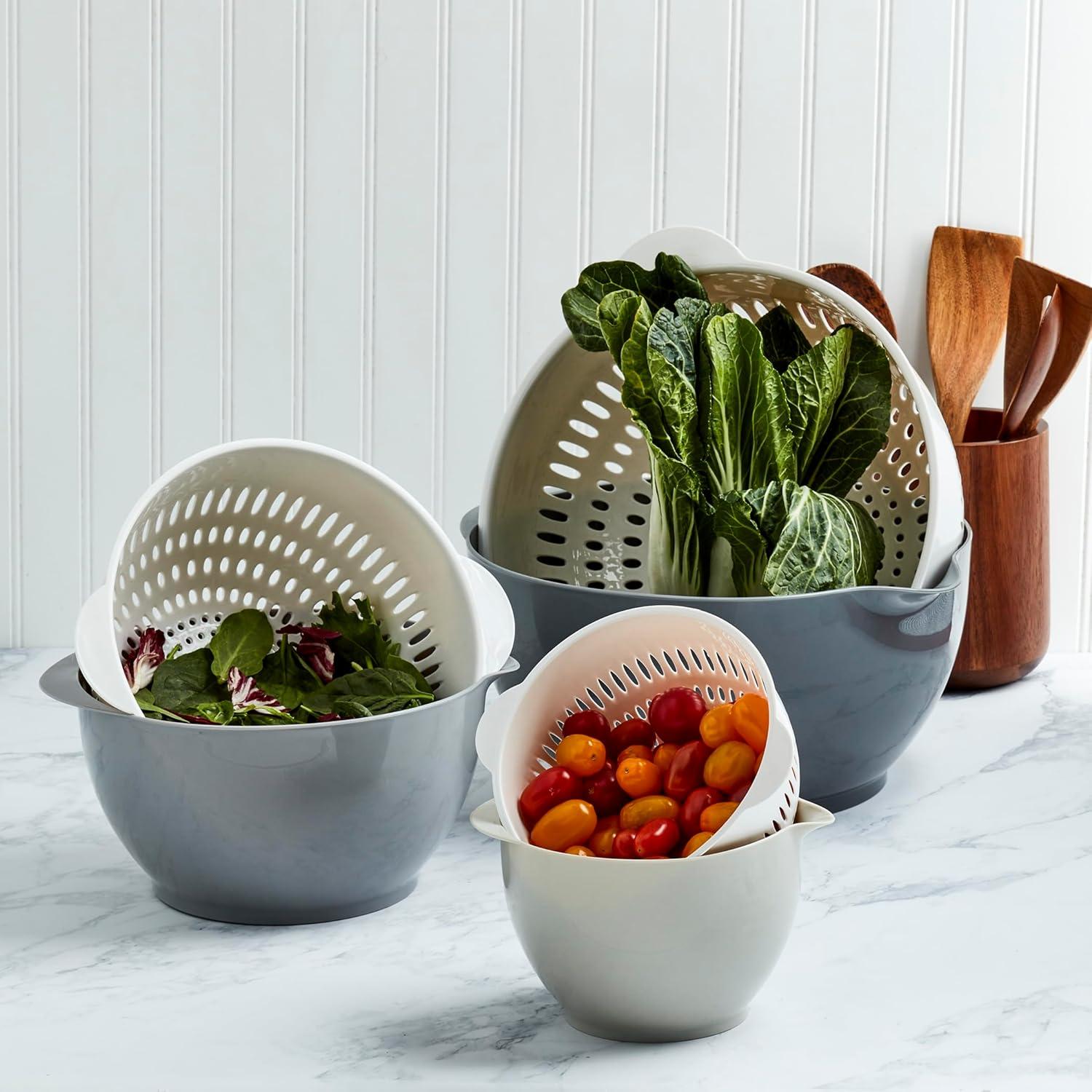 6 Piece Gray Plastic Mixing Bowls and Colanders Set