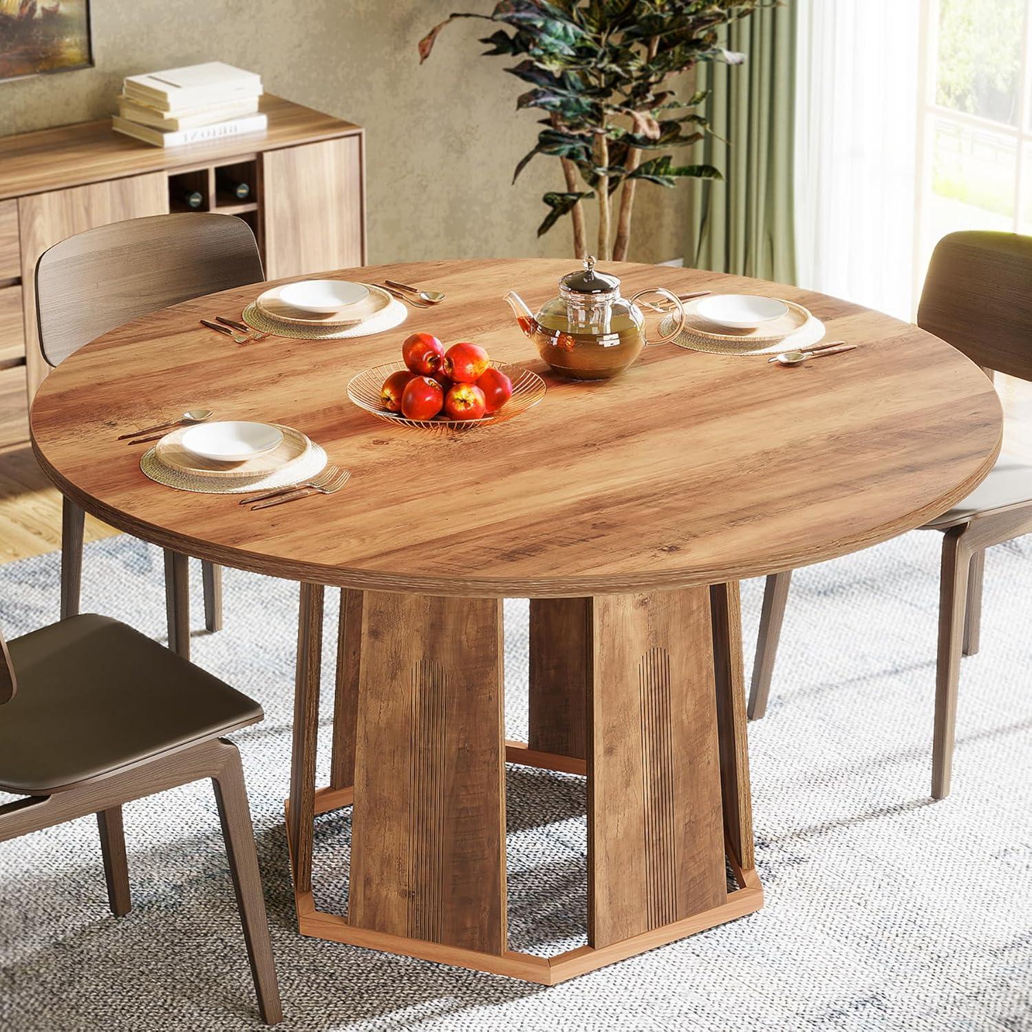Tribesigns Round Dining Table for 4-6, 47-Inch Circle Kitchen Table with Wooden Pedestal Base, Farmhouse Dinner Table for Dining Room, Kitchen, Living Room