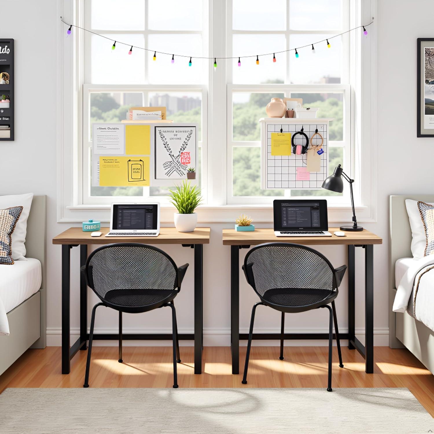 Alaterre Furniture Pomona Writing Desk Metal and Solid Wood Natural : Modern Style, No Storage, Spot Clean, 30" Height