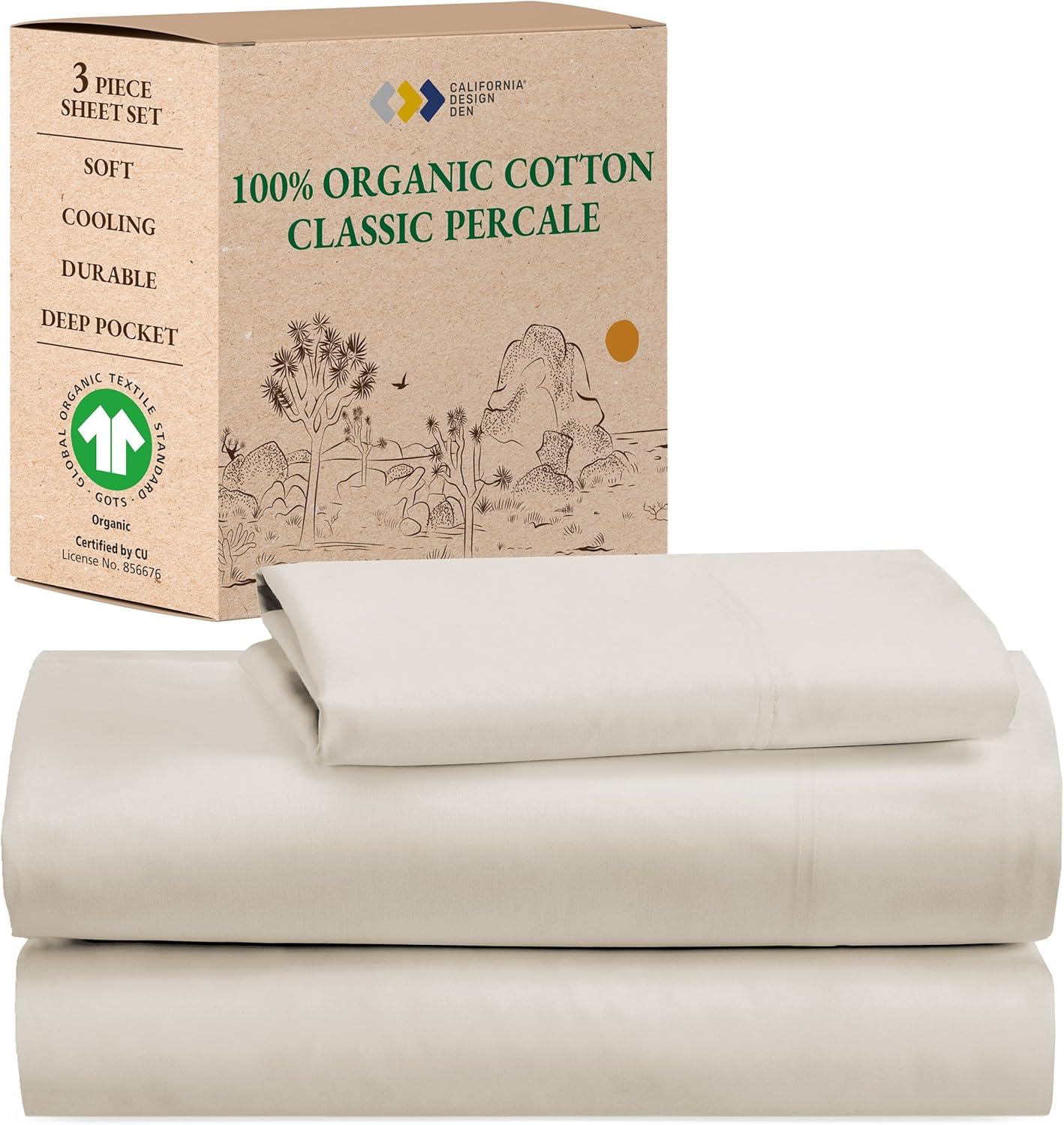 California King Natural Ivory Organic Cotton Percale Sheet Set