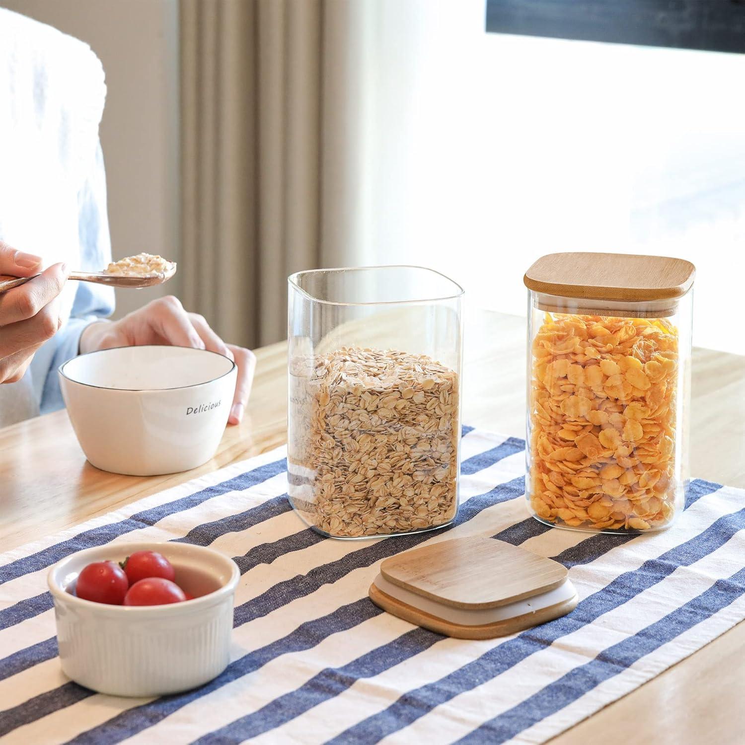 Clear Glass Airtight Storage Jars with Bamboo Lids, Set of 4