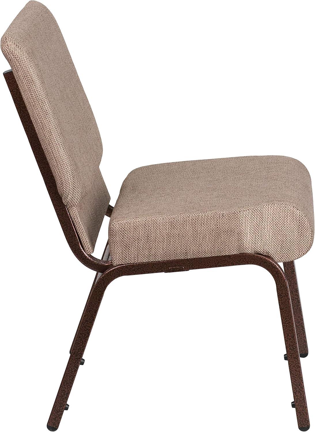 Beige Fabric Copper Frame Stacking Church Chairs, Set of 4