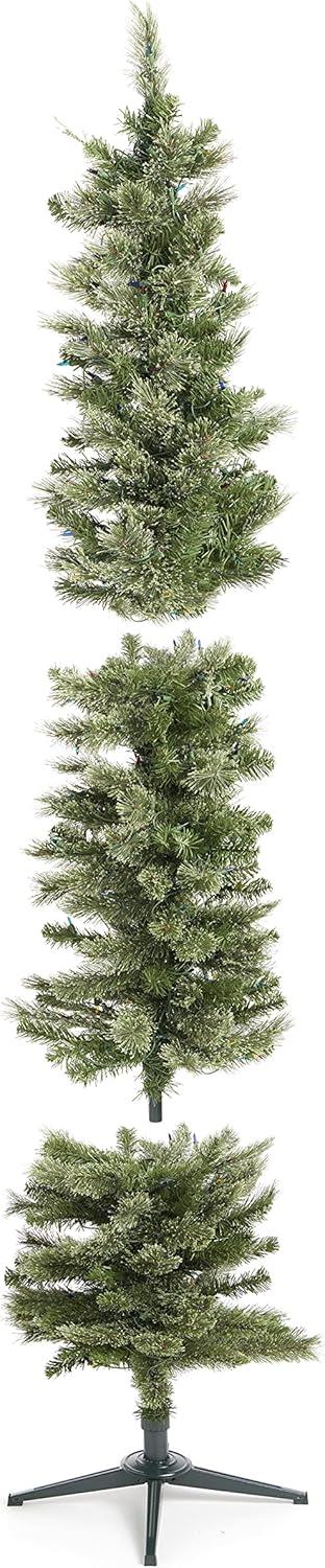 Home Heritage Pre-Lit Skinny Artificial Pine Christmas Tree with Lights and Foldable Stand