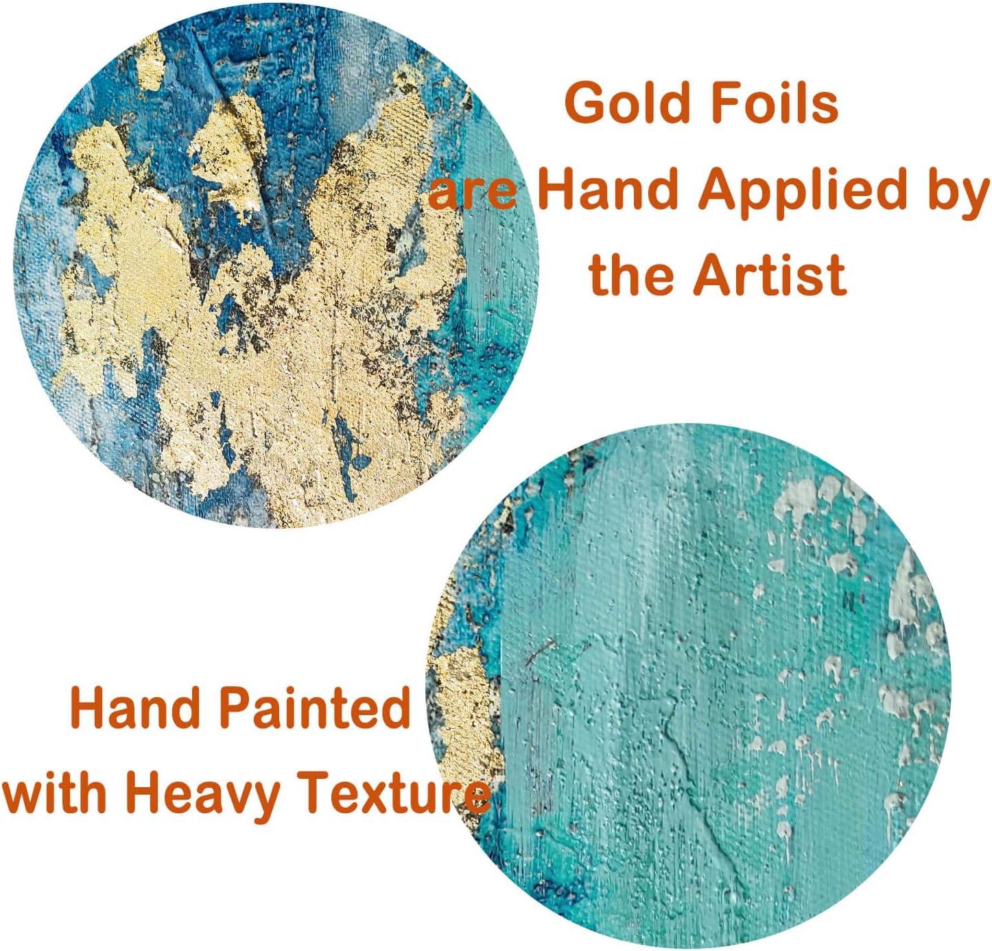 Blue And Gold Wall Decor Set Teal Abstract Painting Canvas Wall Art Decor Colorful Oil Painting Artwork Picture For Bedroom Living Room Bathroom Decorations Aesthetic(12'''' x 16'''' x 1 Panel)