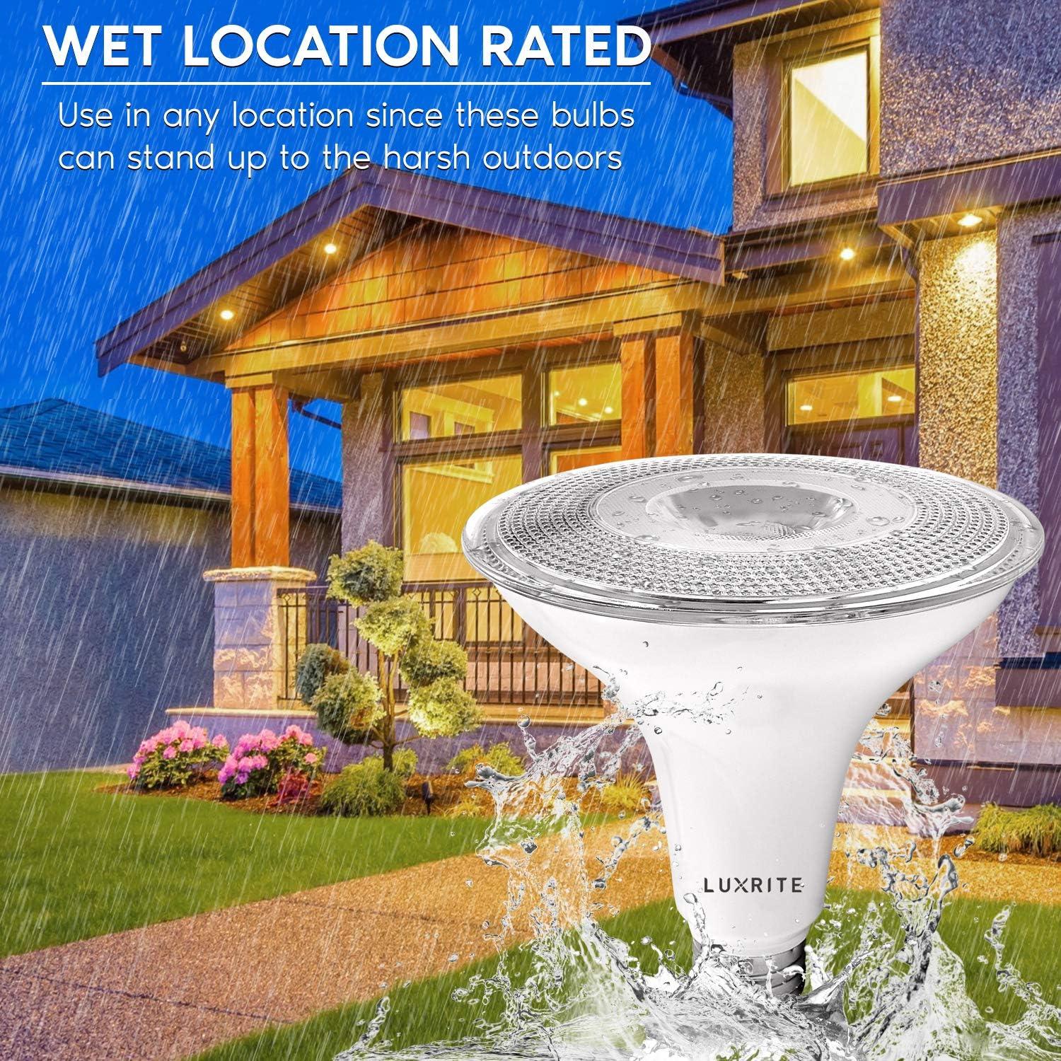 Luxrite 4 Pack PAR38 LED Outdoor Flood Light Bulbs, 120W Equivalent, 1250 Lumens, 4000K Cool White, 15W Dimmable, Wet Rated, E26 Base, UL Listed