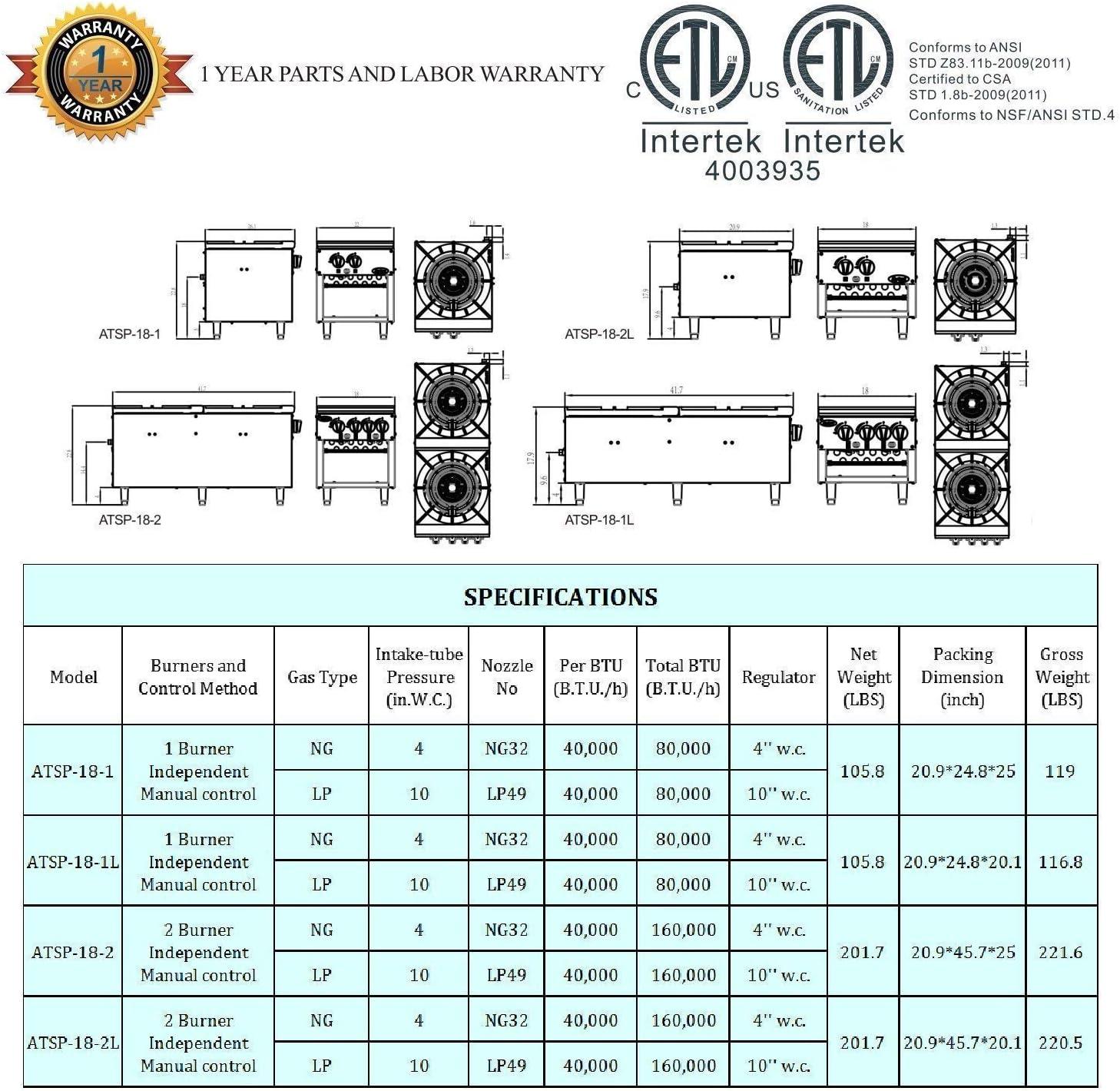 Stainless Steel Countertop Single Stock Pot Stove with Knob Controls