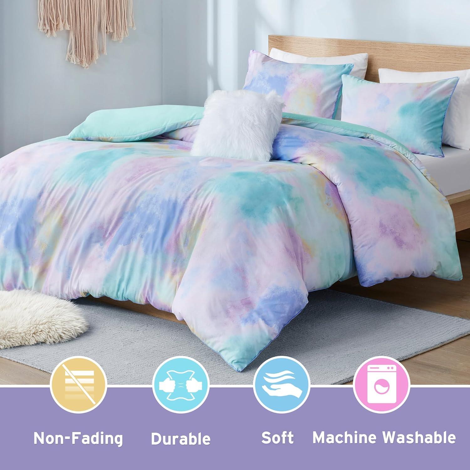 Cassiopeia Watercolor Tie Dye Printed Duvet Cover Set with Throw Pillow