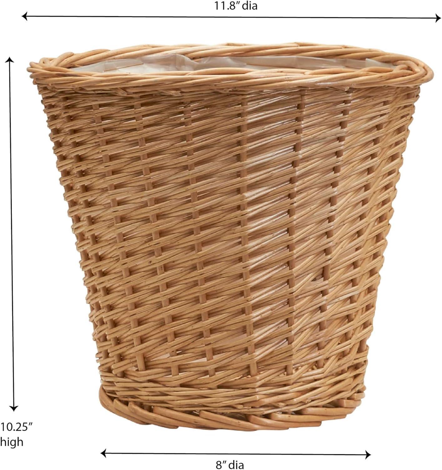 Medium Natural Willow Wicker Waste Basket with Plastic Liner