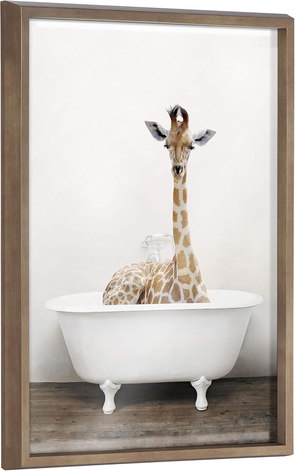 18" x 24" Blake Giraffe 2 in Tub Printed Glass Framed Wall Canvases by Amy Peterson Art Studio - Kate & Laurel All Things Decor