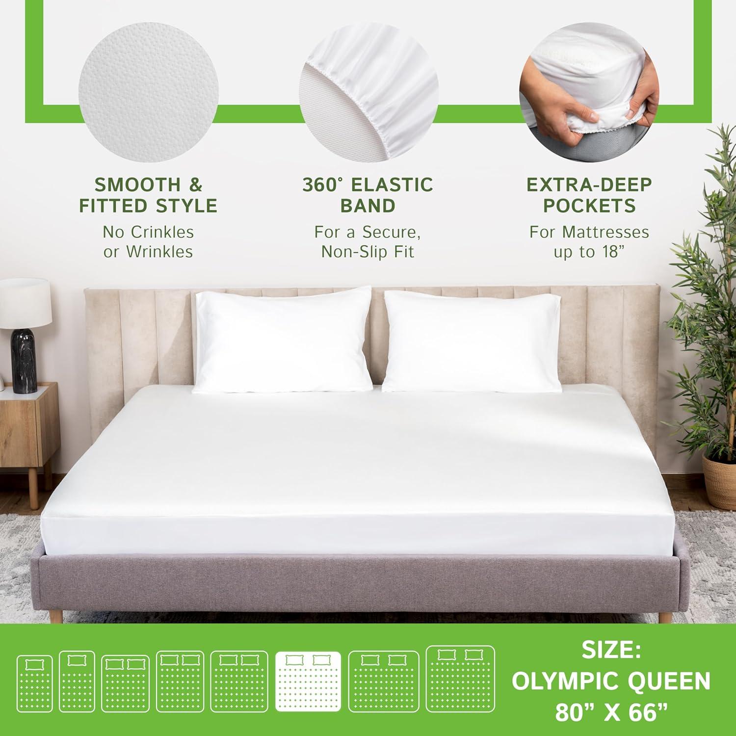 Queen Bamboo Mattress Protector - Waterproof Fitted Sheet Mattress Cover Hypoallergenic Soft Pad Protects From Dust