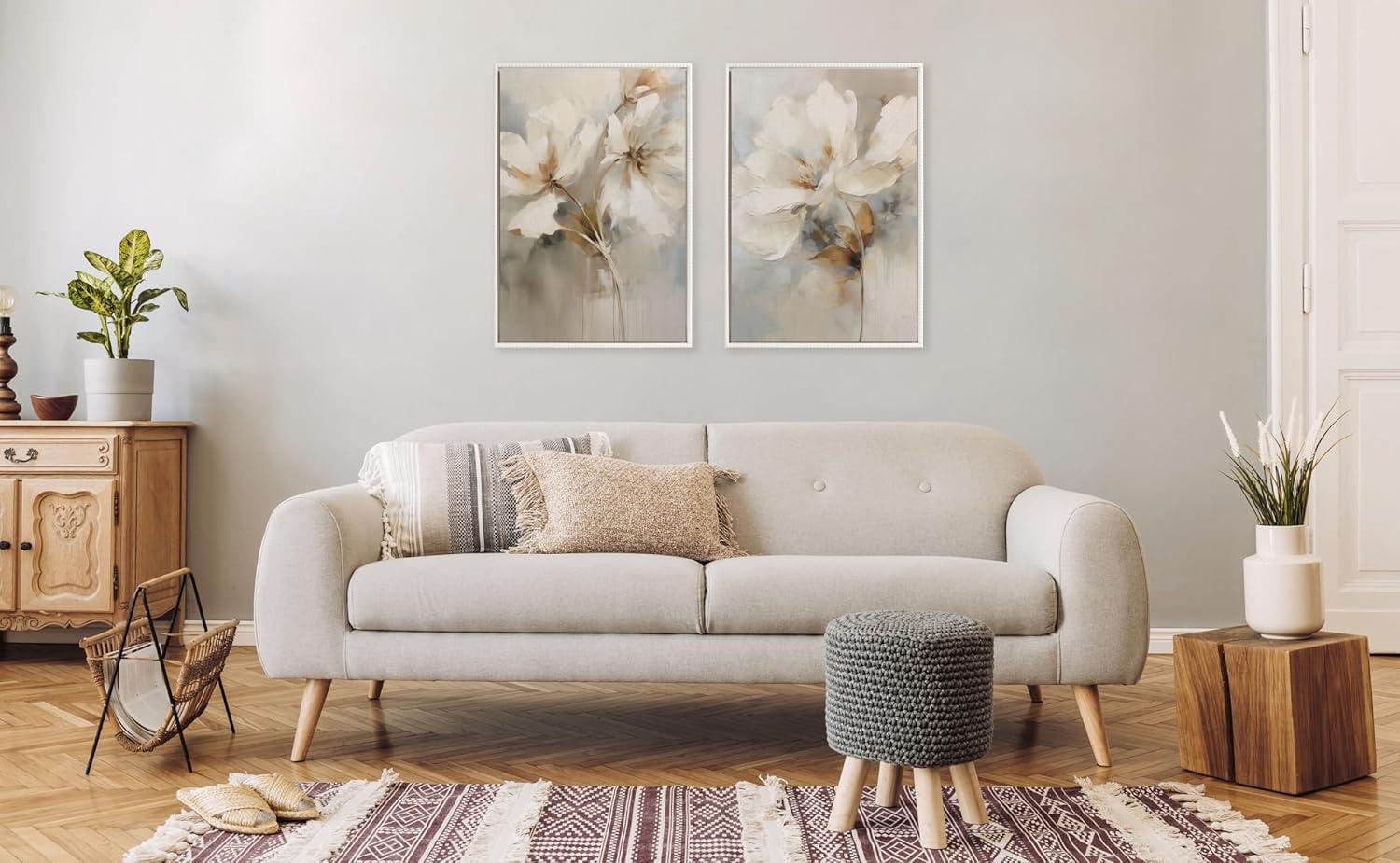 Kate & Laurel All Things Decor (Set of 2) 23"x33" Sylvie Beaded Botanical Floral 1 and 2 Framed Arts by The Creative Bunch Studio White