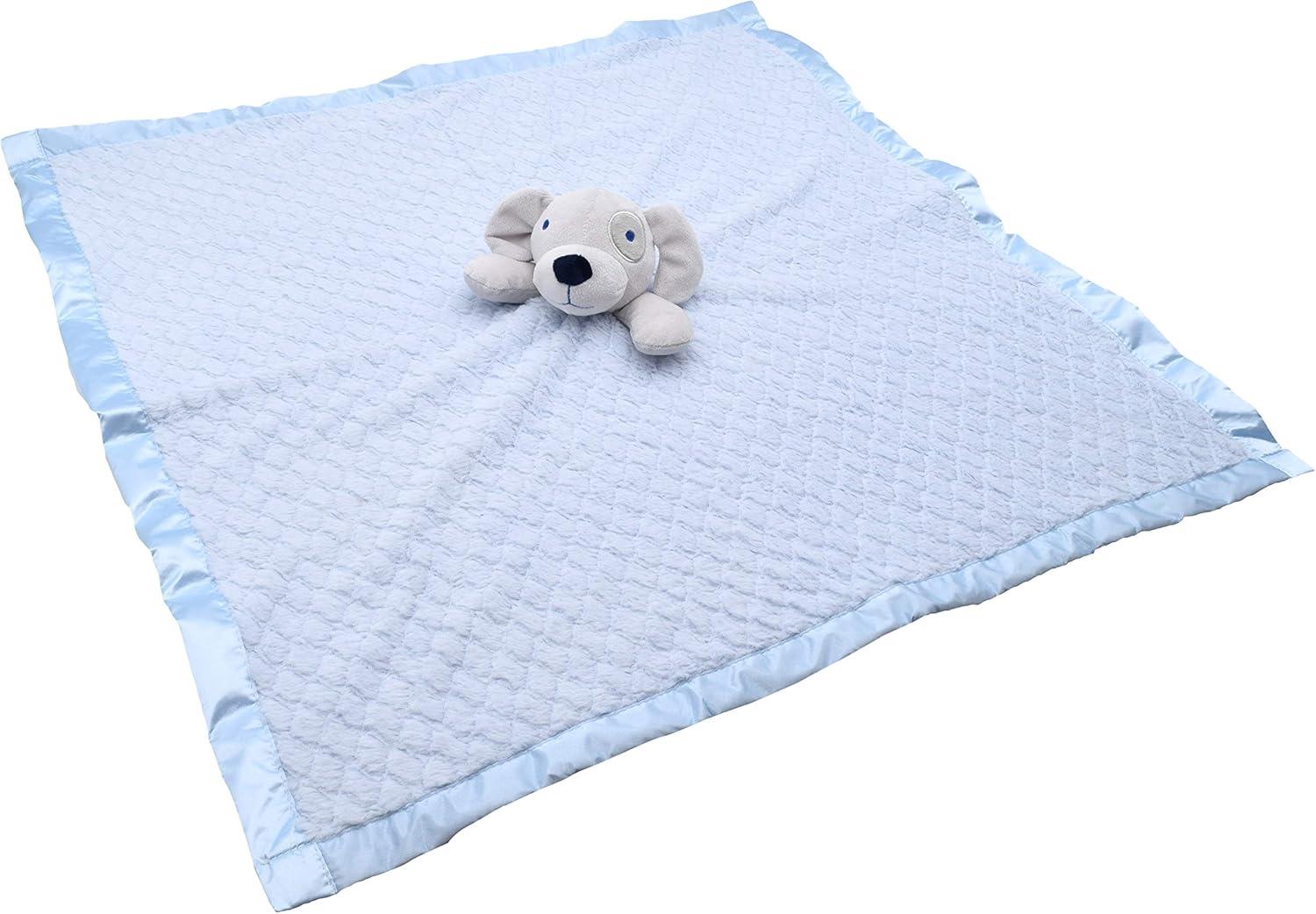 EVERYDAY KIDS Large Lovey Baby Security Blanket Sweet Dog Stuffed Animal on 30” Blue Snuggle Baby Blanket; Fluffy Fleece with Attached Plush Toy