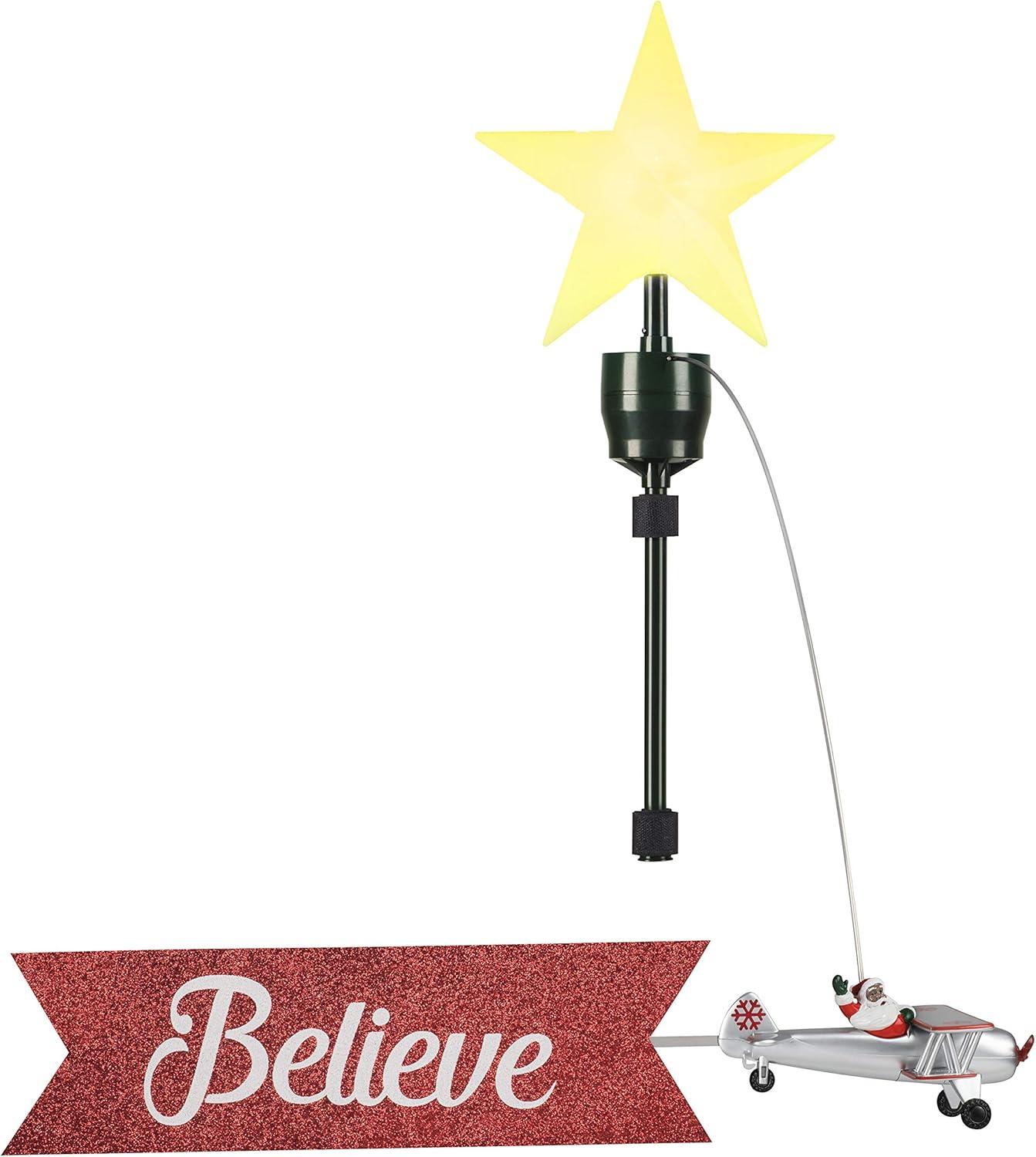 Mr. Christmas Animated Biplane Tree Topper with Banner - Black Santa, LED, Collectible