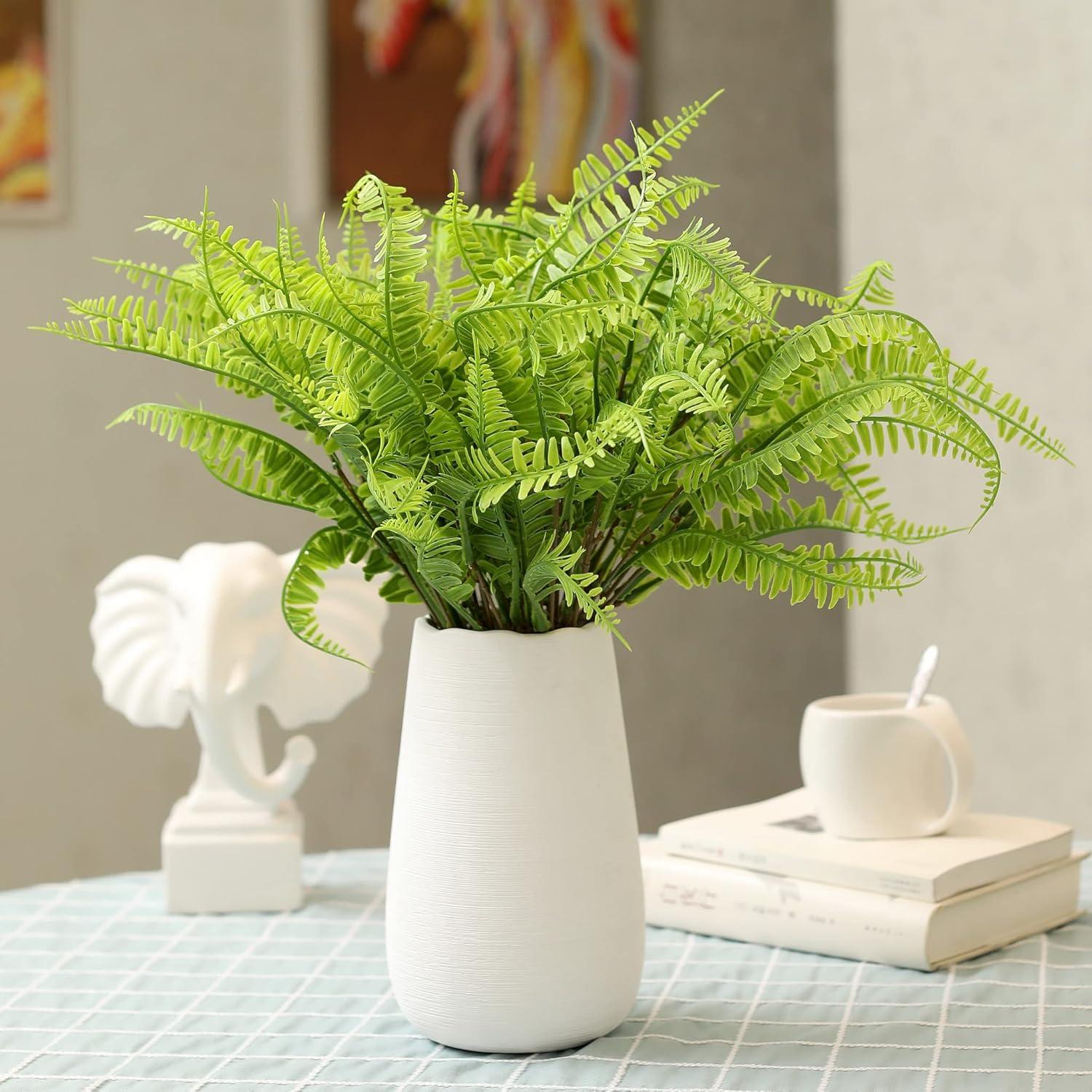 Boston Ferns Artificial Greenery Faux Plants Real-Touch Bush Plastic Leaves Shrubs - 10pcs Bulk (Light Green)