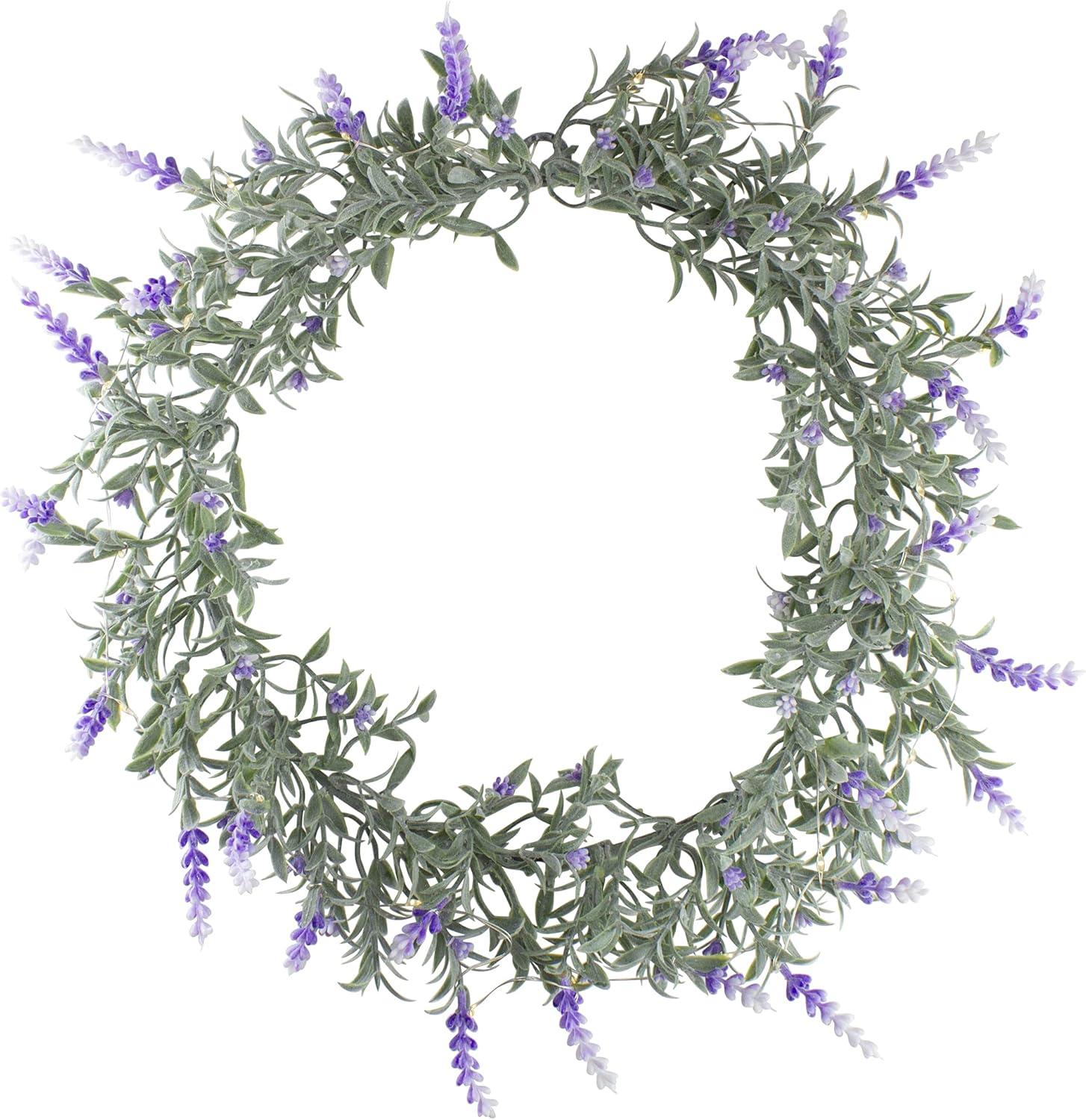 Northlight Pre-Lit Battery Operated Lavender Spring Wreath- 16" - White LED Lights