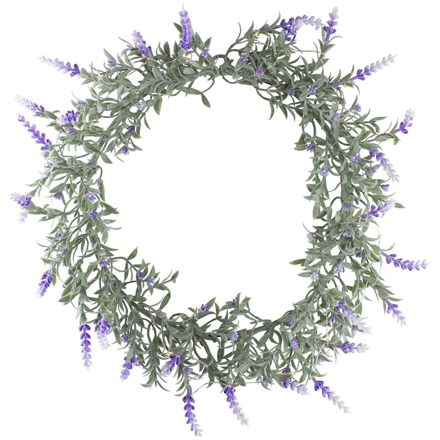 Northlight Pre-Lit Battery Operated Lavender Spring Wreath- 16" - White LED Lights
