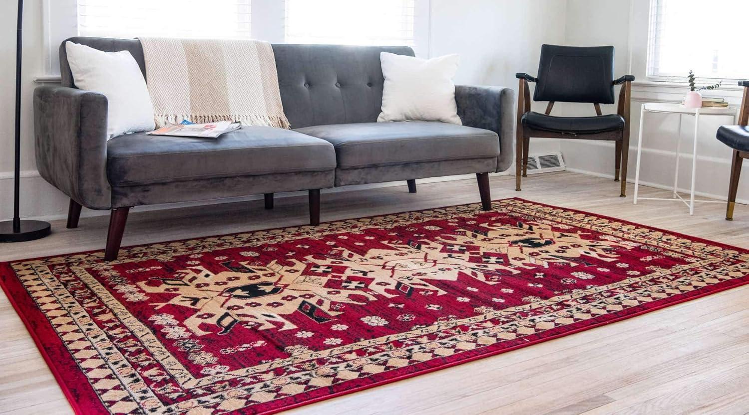 Handmade Red Synthetic Rectangular Stain-resistant Rug