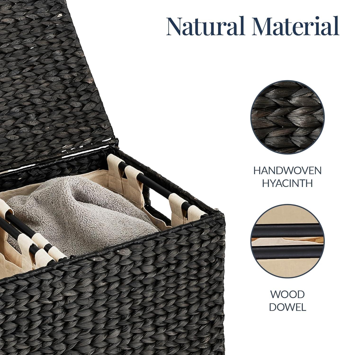 Bayou Breeze Large Water Hyacinth Double Laundry Hamper Basket w/ 2 Liner Bags, Handles