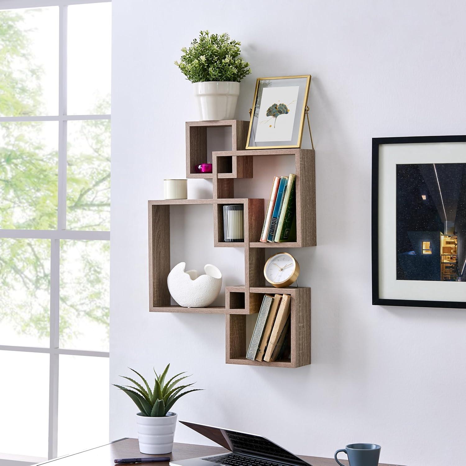 25.5" x 17.75" Intersecting Cube Wall Shelves Weathered Oak - Danya B.