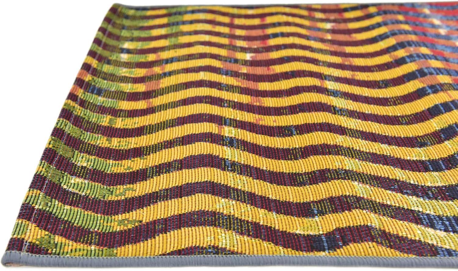 Vibrant Spectrum Stripe 2' x 6' Outdoor Runner Rug in Synthetic Multicolor