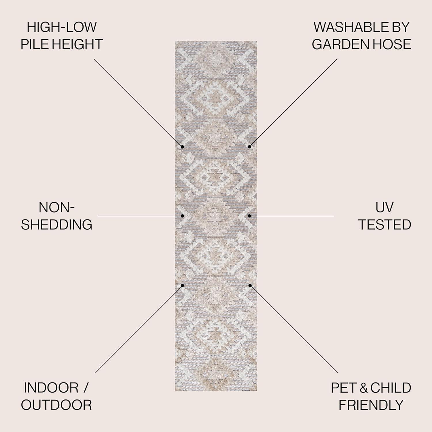 Sumak High-Low Pile Neutral Diamond Kilim Indoor/Outdoor Area Rug - JONATHAN Y