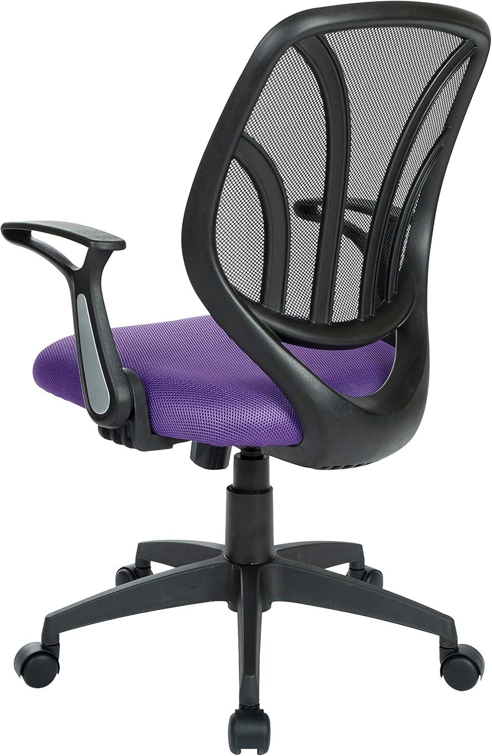 Office Star Products Screen Back Chair with Purple Mesh, Flip Arms, and Silver Accents