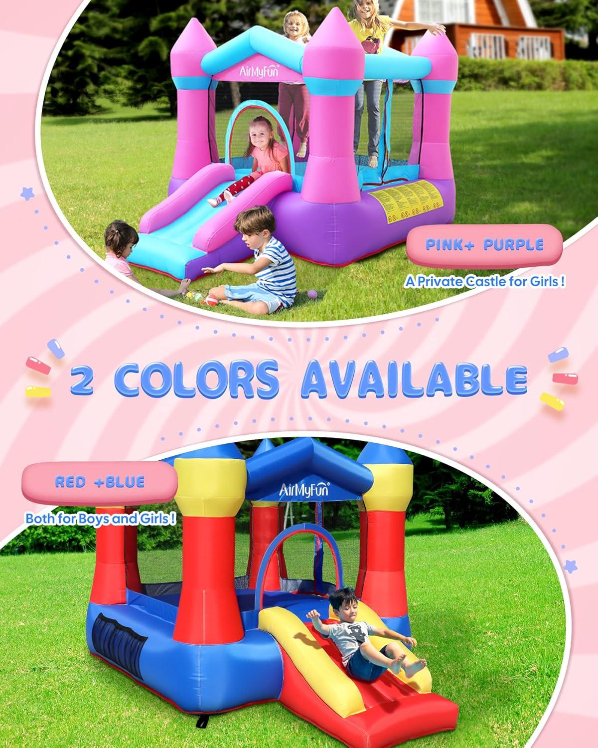 AirMyFun Pink and Purple Inflatable Bounce House with Slide