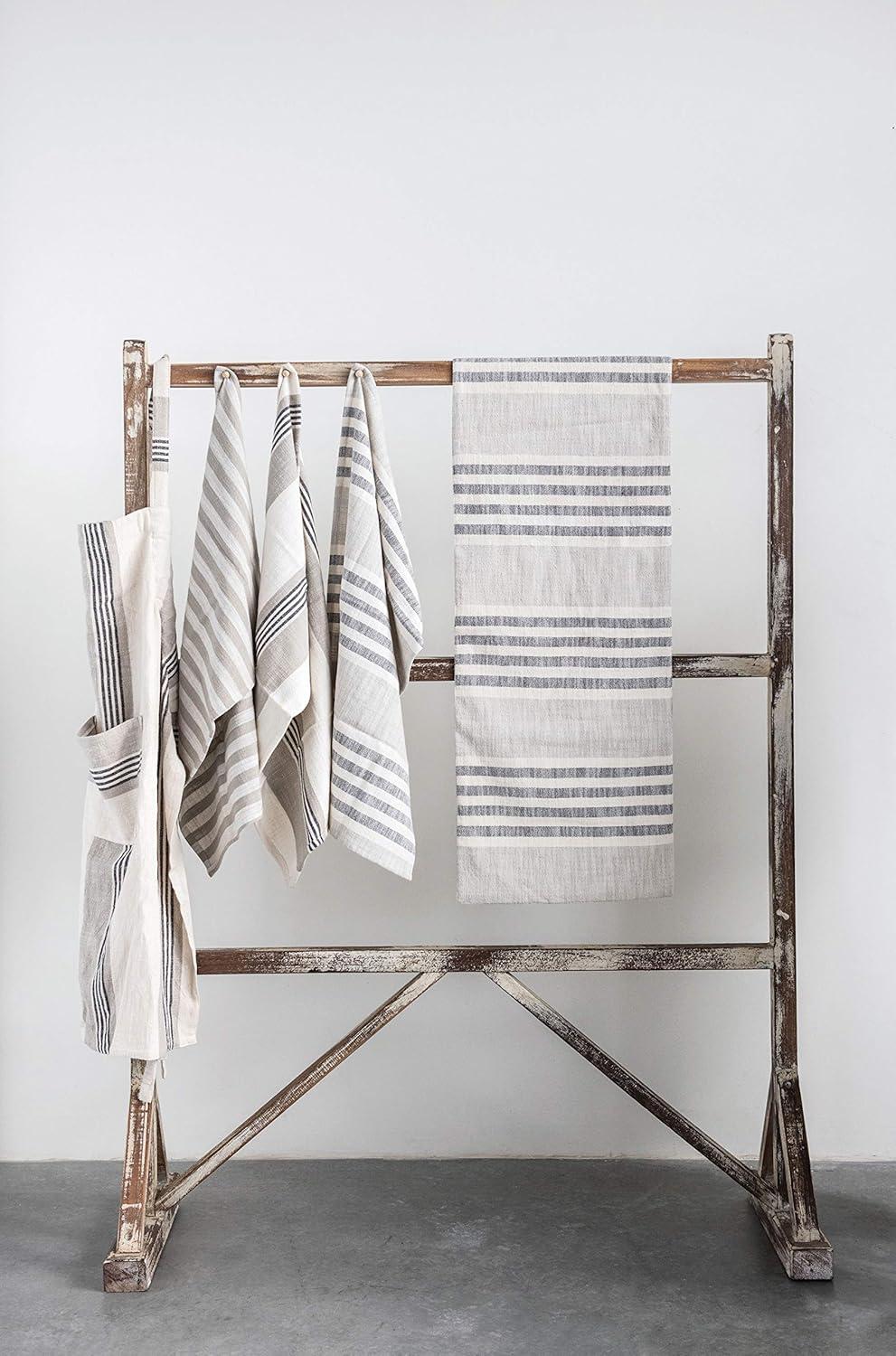 Creative Co-Op Tan & Grey Striped Cotton Tea Towels (Set of 3 Pieces)