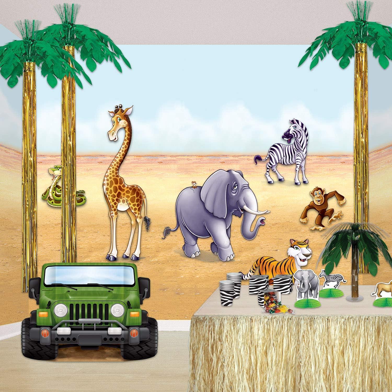 Beistle Jungle Safari Jeep Photo Prop Backdrop for Birthday Party Supplies, Multicolored