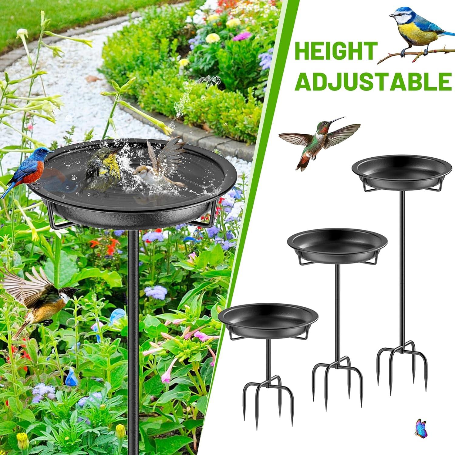 Freestanding Birdbaths Bowl Outdoor, Free Standing Garden Bird Bath Bird Feeder Bowl with Metal Stake, Detachable Decoration Spa Birdfeeder for Garden Patio Yard Lawn, 4 Spiky Feet (Brown)