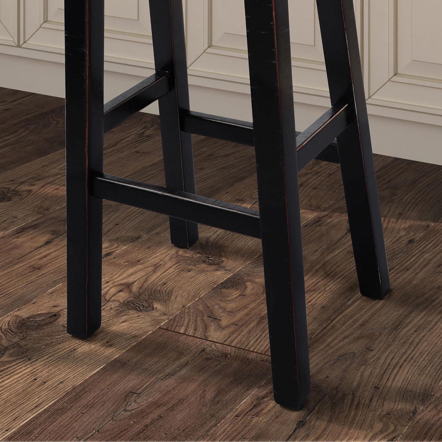 Oak and Black 24" Backless Saddle Style Bar Stool