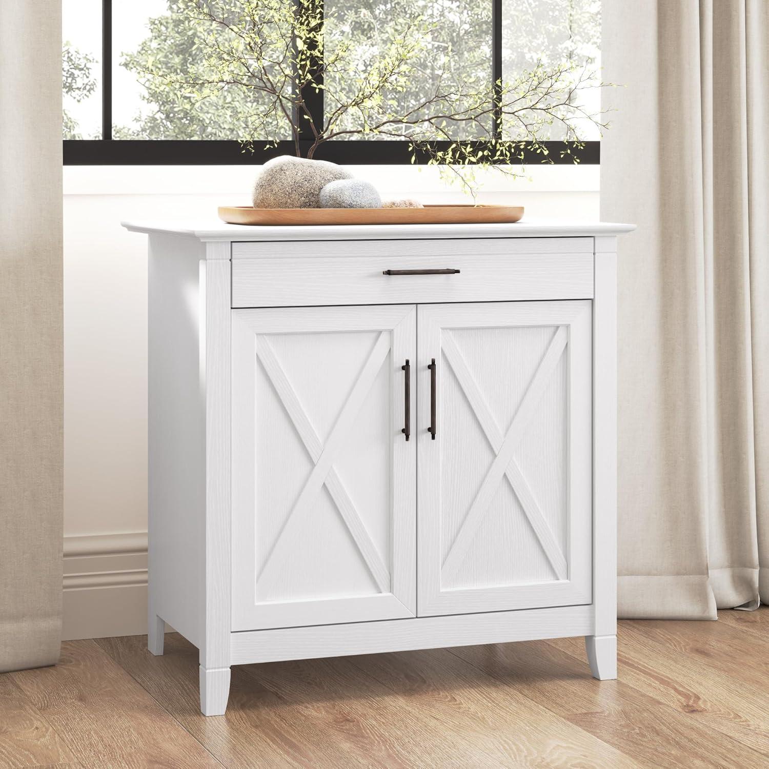 Bush Furniture Key West Secretary Desk with Storage, Pure White Oak