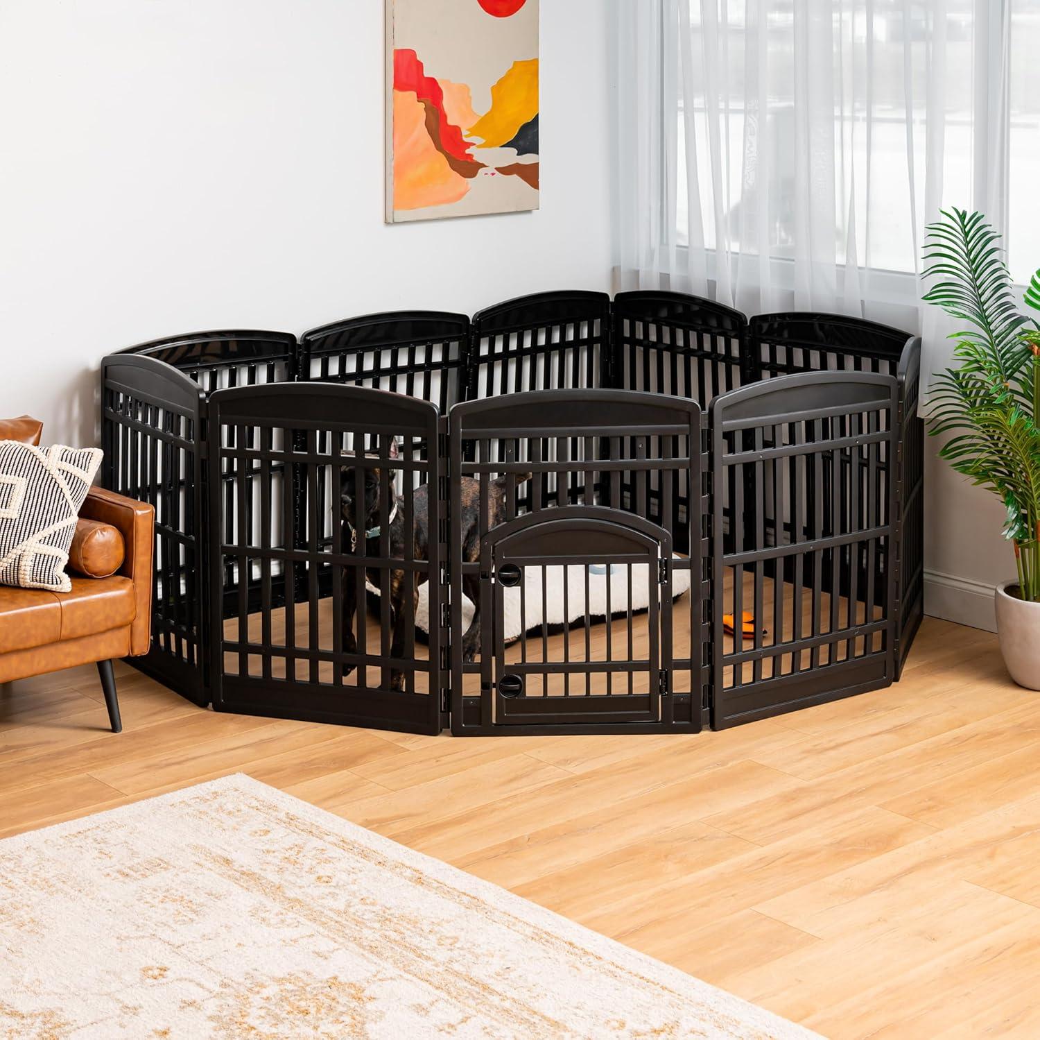 Black 10-Panel Plastic Pet Playpen with Door