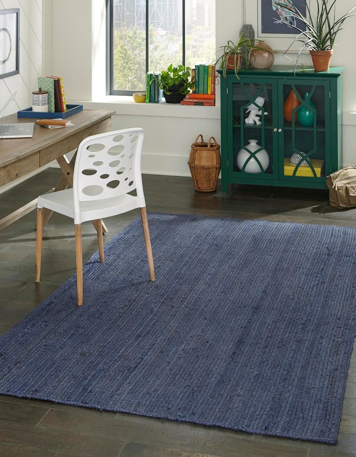 Unique Loom Braided Jute Collection Area Rug - Dhaka (10' x 14' 1" Rectangle Navy Blue)