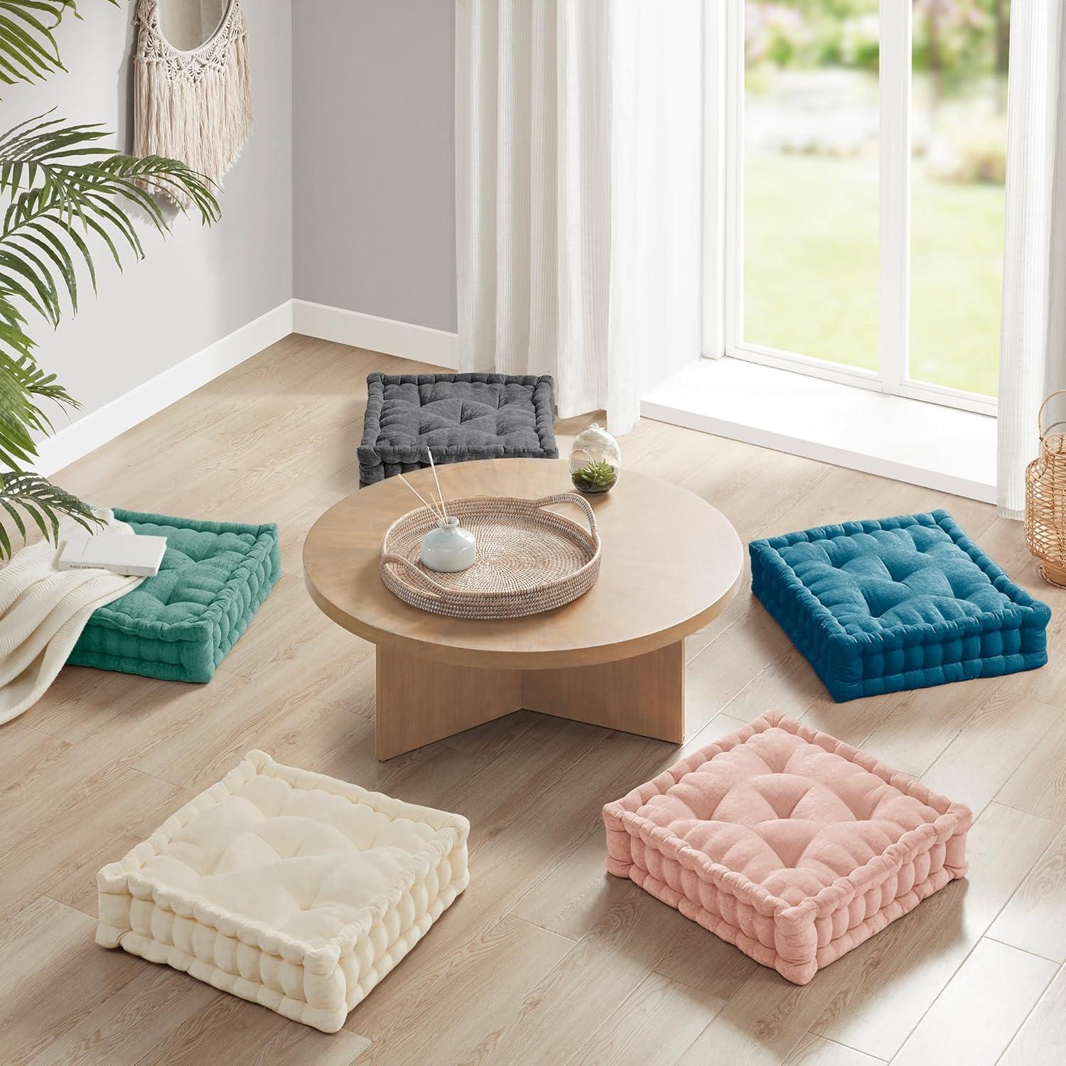 Codi INNA Floor Cushions for Adults, Cute Pillows Seating for Meditation, Square Tufted Chenille Cushion, Living Room, Fireplace, Reading Nook, Navy